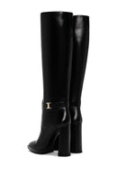 Women's Black Thick High Heel Leather Boots | Derimod