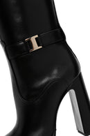 Women's Black Thick High Heel Leather Boots | Derimod