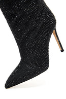 Women's Black Thin Heeled Stone Leather Boots | Derimod