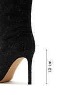 Women's Black Thin Heeled Stone Leather Boots | Derimod