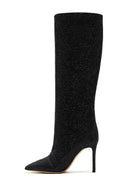 Women's Black Thin Heeled Stone Leather Boots | Derimod