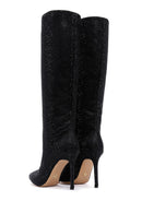 Women's Black Thin Heeled Stone Leather Boots | Derimod