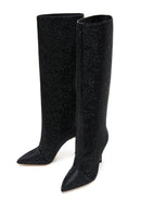 Women's Black Thin Heeled Stone Leather Boots | Derimod