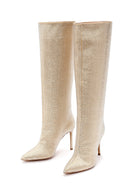 Kadın Altın İnce Topuklu Taşlı Deri Çizme | Derimod