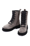 Women's Gray Suede Leather Zippered Boots | Derimod