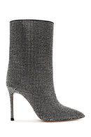 Women's Black Stone Thin Heeled Leather Boots | Derimod