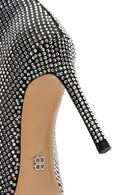 Women's Black Stone Thin Heeled Leather Boots | Derimod