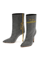 Women's Black Stone Thin Heeled Leather Boots | Derimod