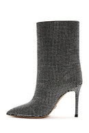 Women's Black Stone Thin Heeled Leather Boots | Derimod
