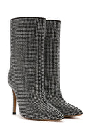 Women's Black Stone Thin Heeled Leather Boots | Derimod