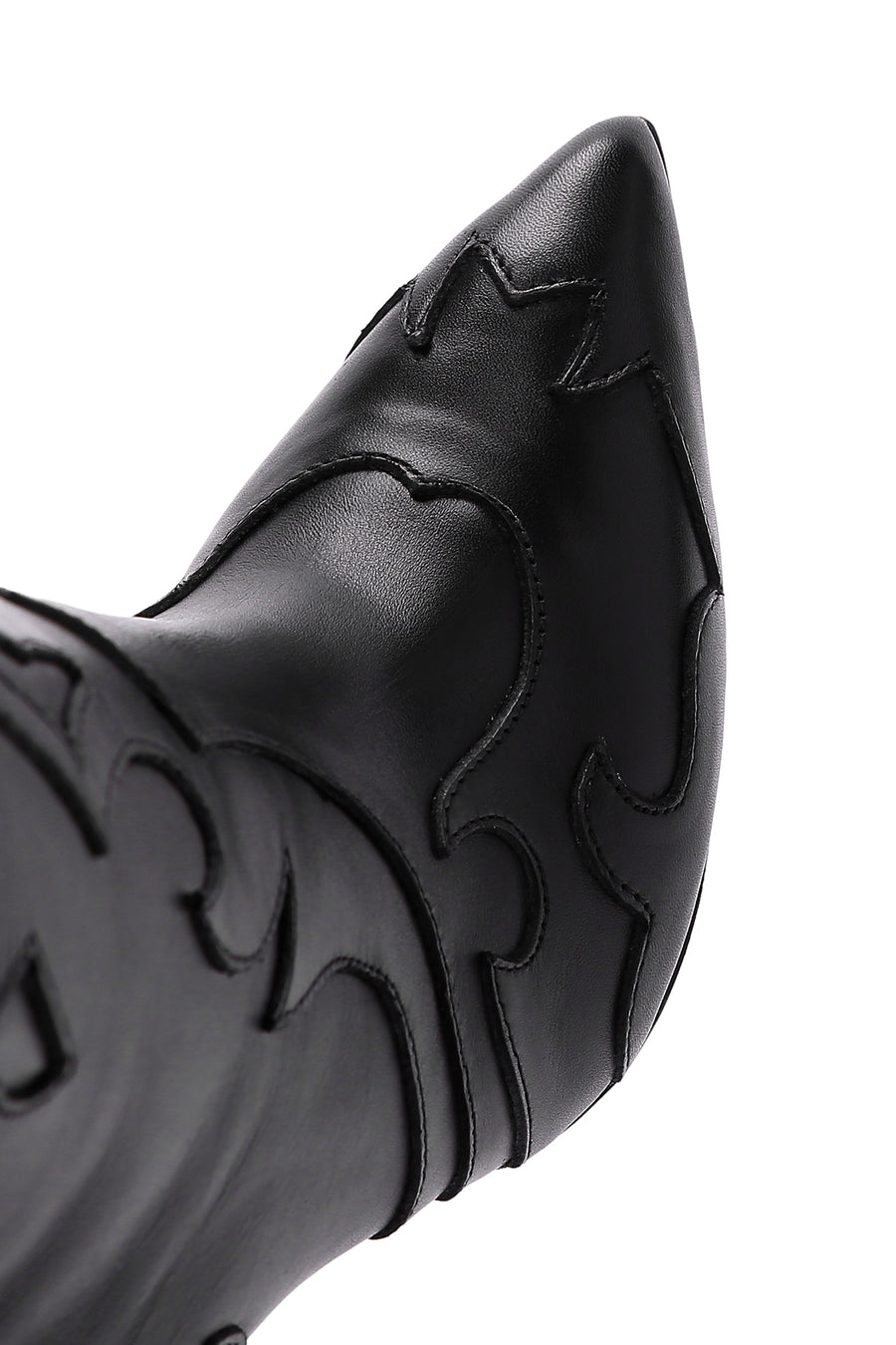Women's Black Leather High Heeled Cowboy Boots
