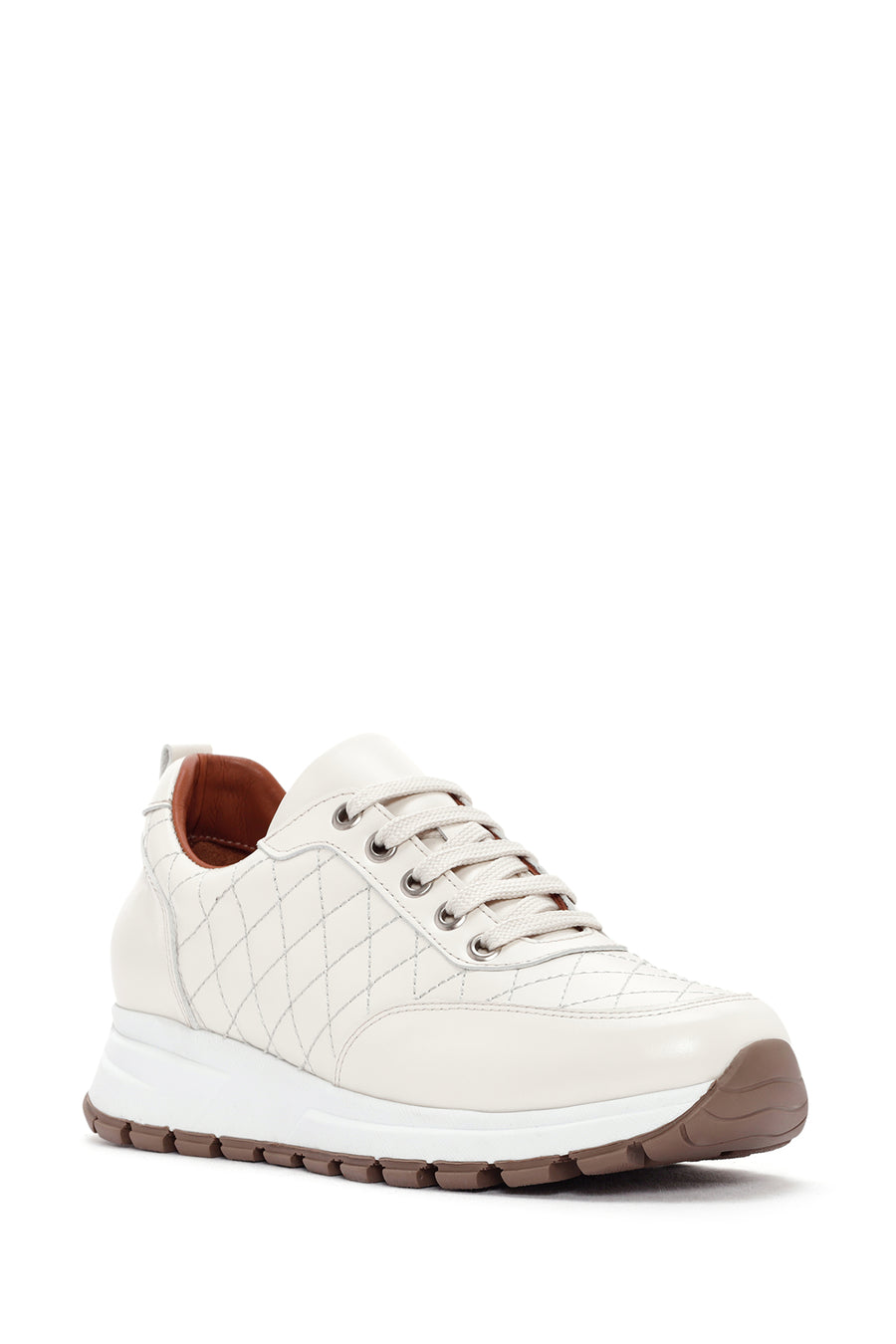 Kadın Bej Deri Kapitone Sneaker