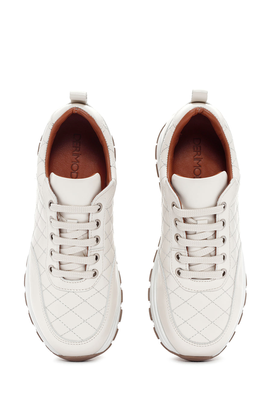 Kadın Bej Deri Kapitone Sneaker