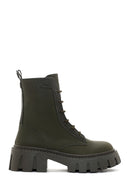 Women's Khaki Thick Soled Zippered Leather Boots | Derimod