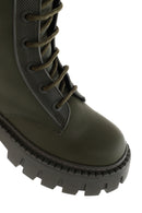 Women's Khaki Thick Soled Zippered Leather Boots | Derimod