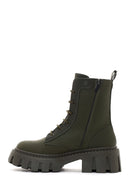 Women's Khaki Thick Soled Zippered Leather Boots | Derimod