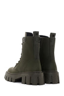 Women's Khaki Thick Soled Zippered Leather Boots | Derimod