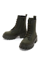 Women's Khaki Thick Soled Zippered Leather Boots | Derimod