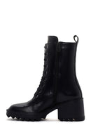 Women's Black Heeled Zippered Classic Leather Boots | Derimod