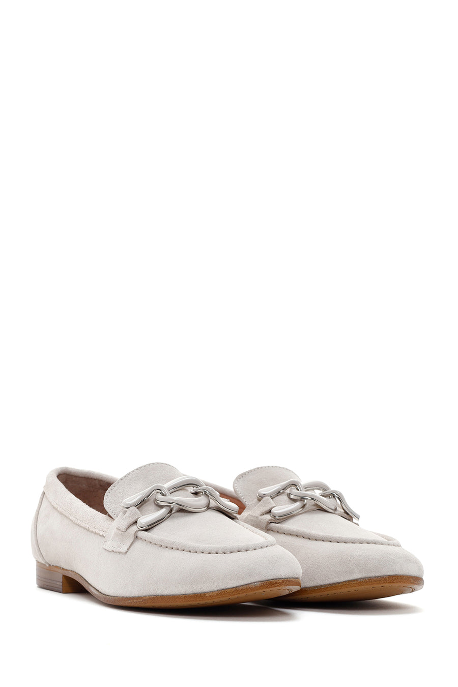 Kadın Bej Tokalı Süet Deri Casual Loafer