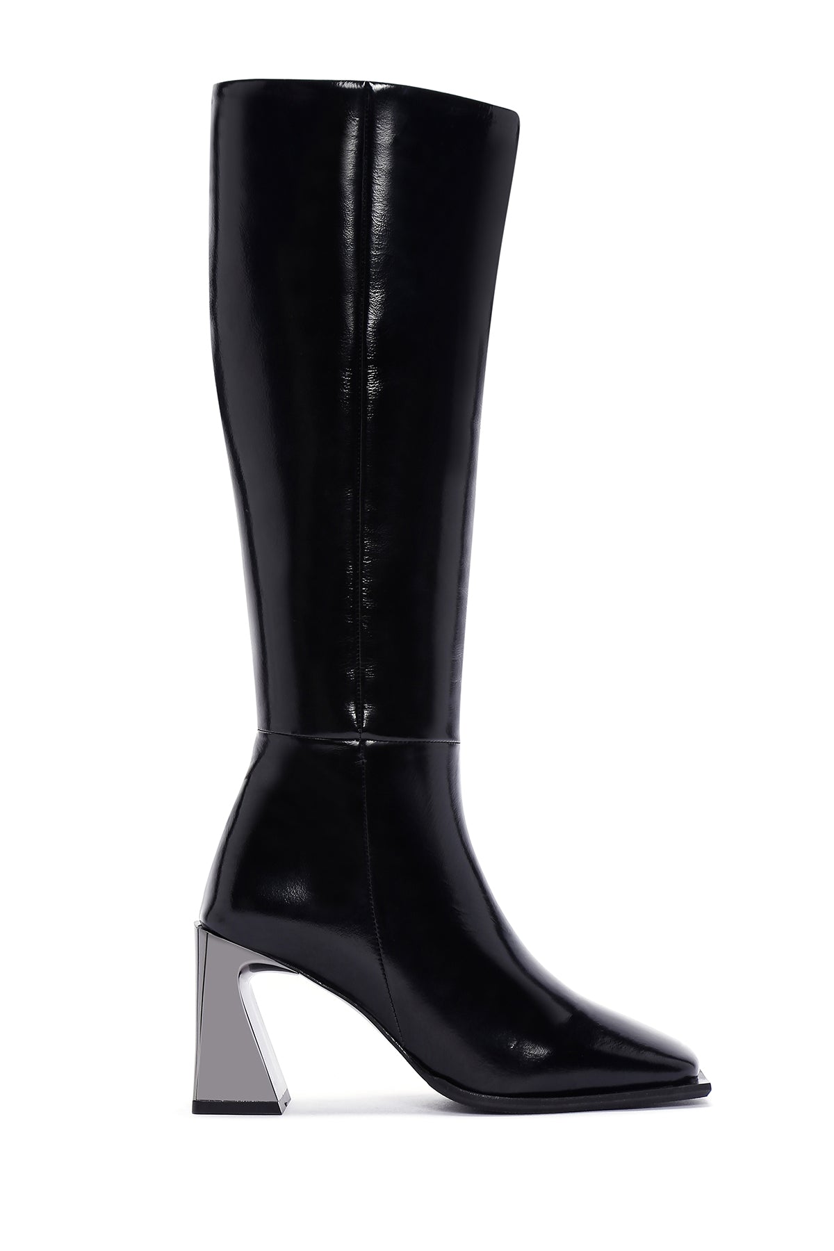Women's Black Thick Heeled Zippered Patent Leather Boots 23WFD133016 | Derimod