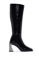 Women's Black Thick Heeled Zippered Patent Leather Boots | Derimod