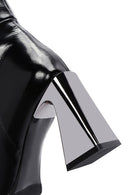 Women's Black Thick Heeled Zippered Patent Leather Boots | Derimod