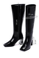 Women's Black Thick Heeled Zippered Patent Leather Boots | Derimod