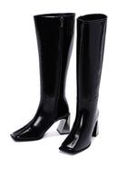 Women's Black Thick Heeled Zippered Patent Leather Boots | Derimod