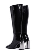 Women's Black Thick Heeled Zippered Patent Leather Boots | Derimod