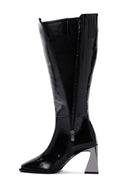 Women's Black Thick Heeled Zippered Patent Leather Boots | Derimod
