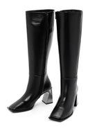 Kadın Siyah Fermuarlı Yüksek Topuklu Deri Çizme | Derimod