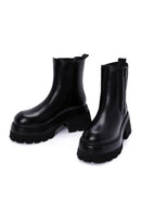 Women's Black Thick High-Sole Zipper Leather Boots | Derimod