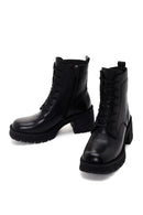 Women's Black Leather Zippered Heeled Boots | Derimod