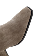 Women's Beige Suede Leather Heeled Boots | Derimod