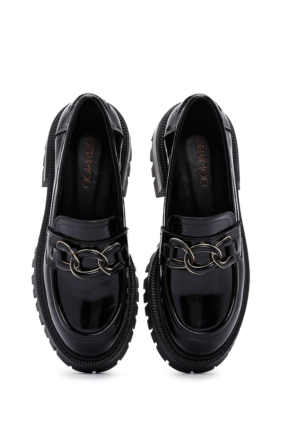 Kadın Siyah Kalın Tabanlı Tokalı Rugan Deri Casual Loafer