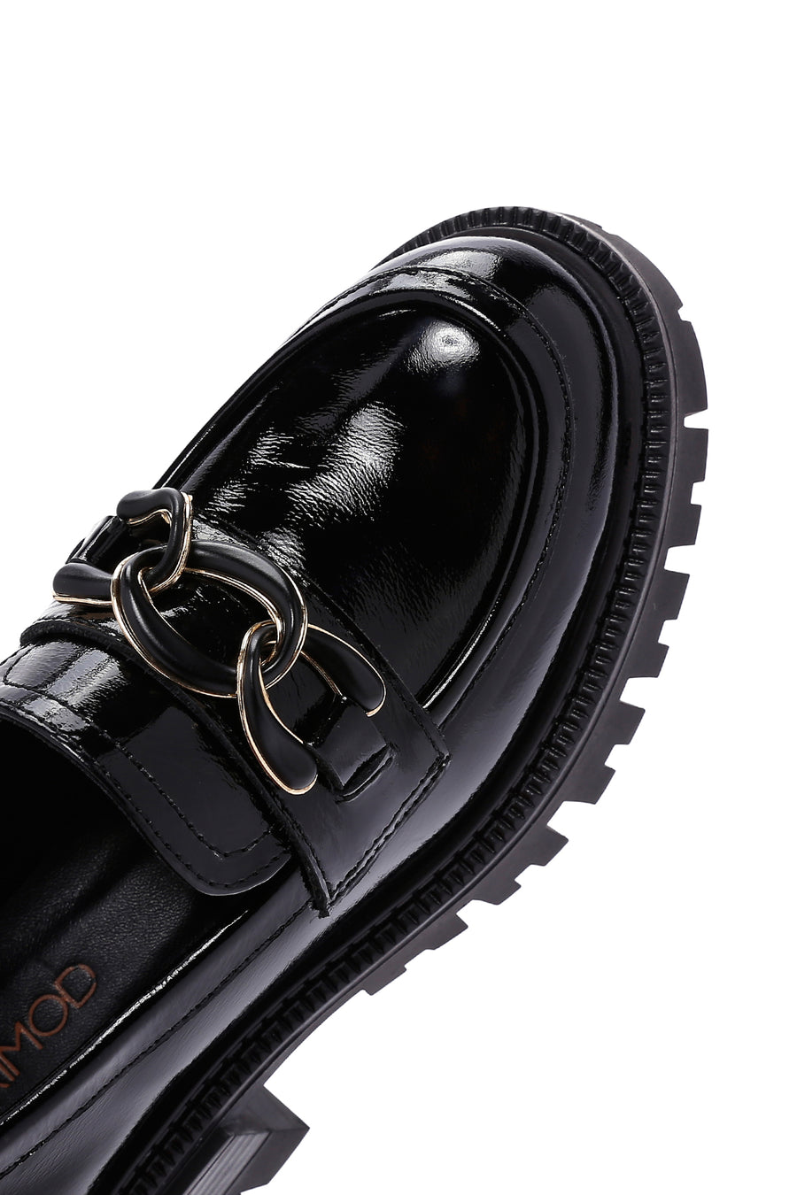 Kadın Siyah Kalın Tabanlı Tokalı Rugan Deri Casual Loafer