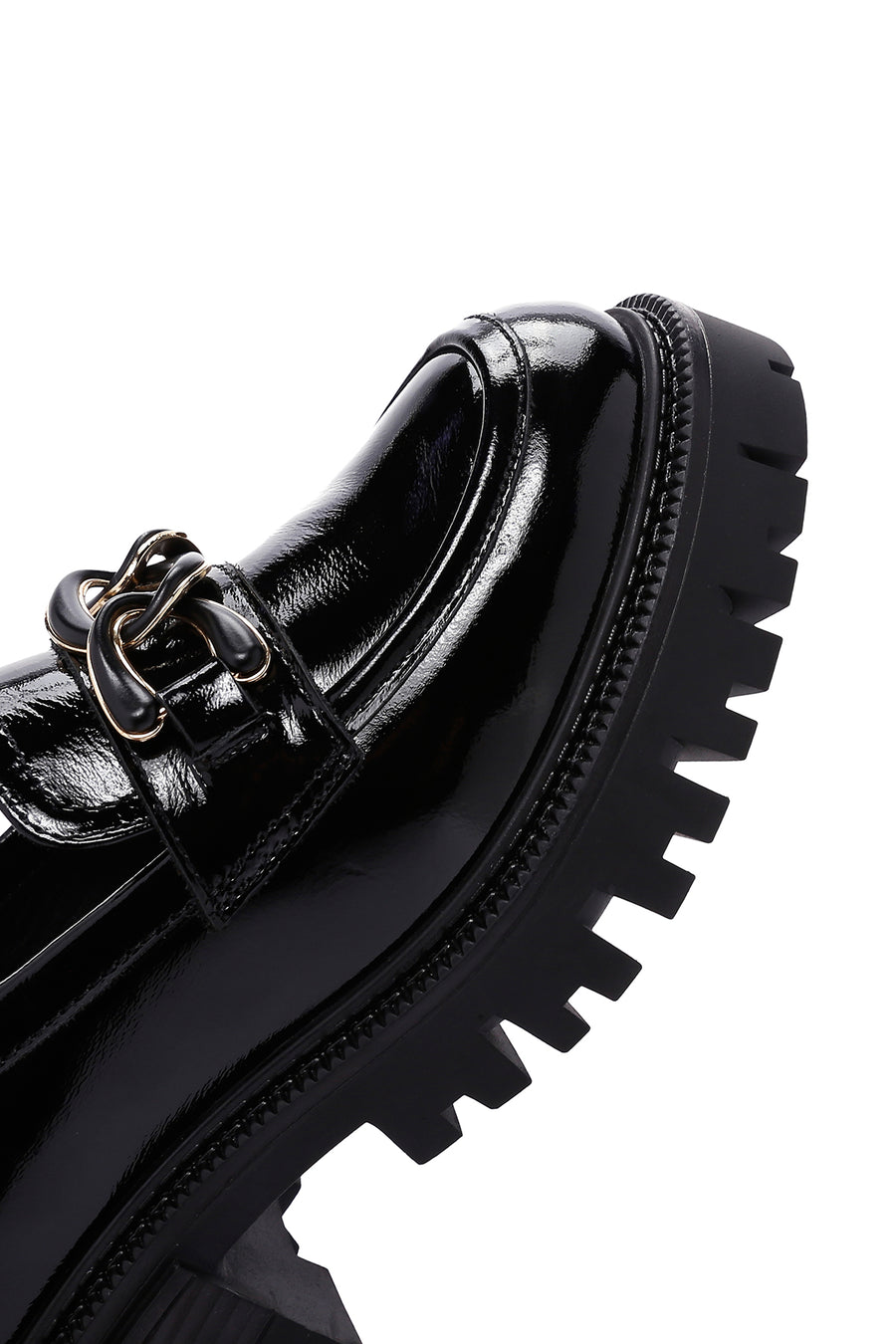 Kadın Siyah Kalın Tabanlı Tokalı Rugan Deri Casual Loafer
