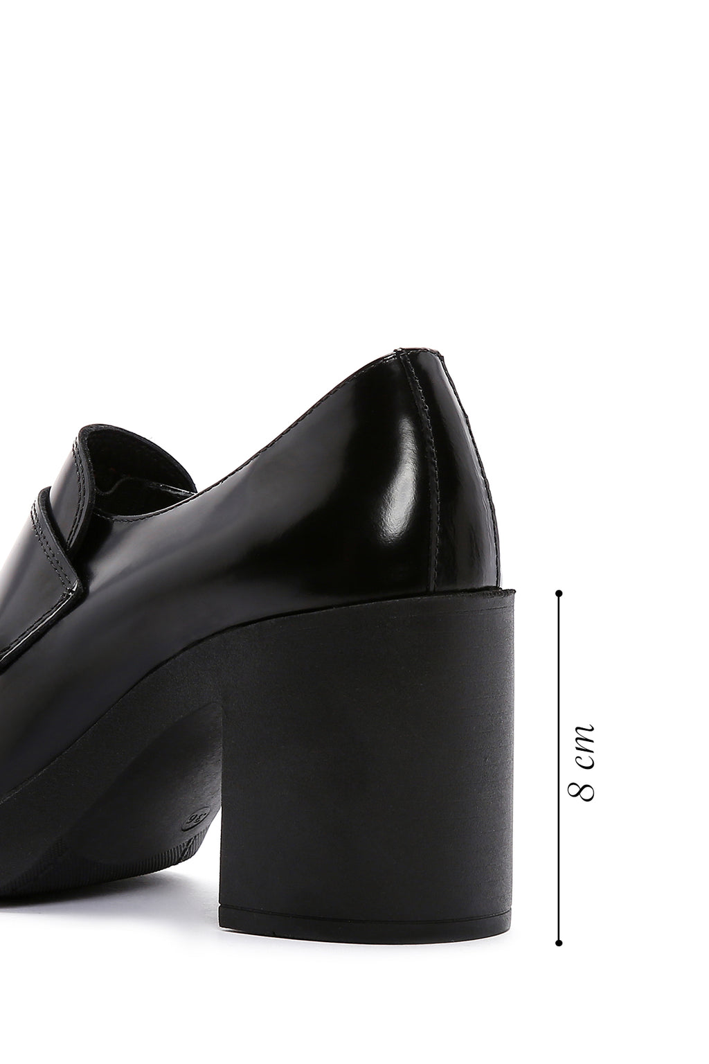 Kadın Siyah Rugan Deri Topuklu Loafer