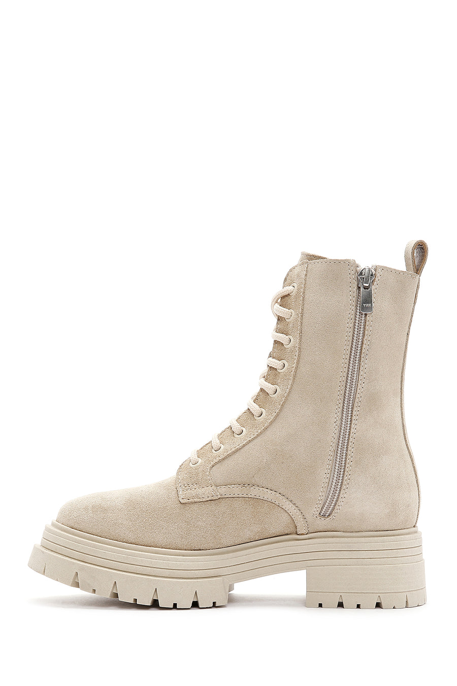 Women's Beige Thick Soled Suede Leather Boots