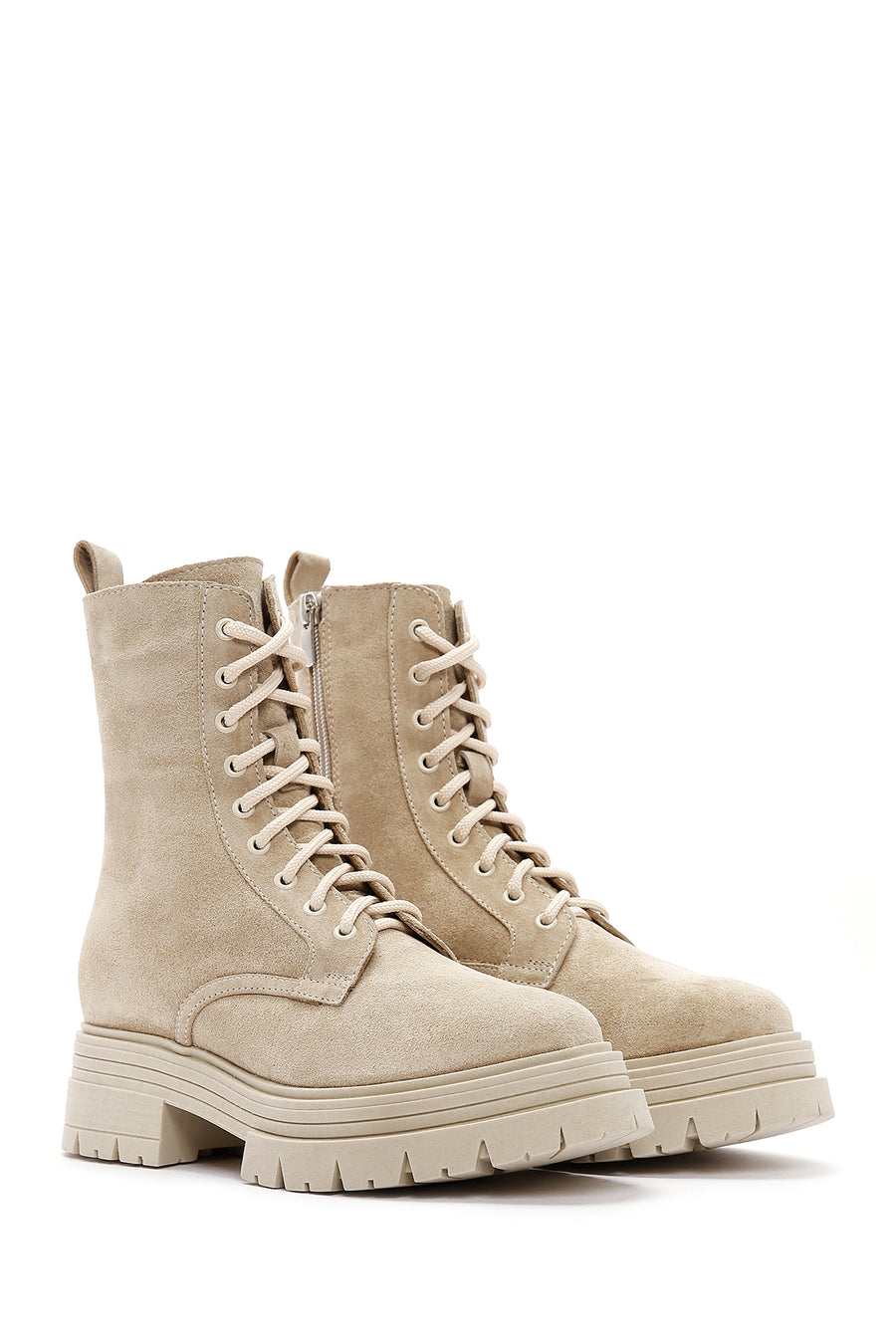 Women's Beige Thick Soled Suede Leather Boots