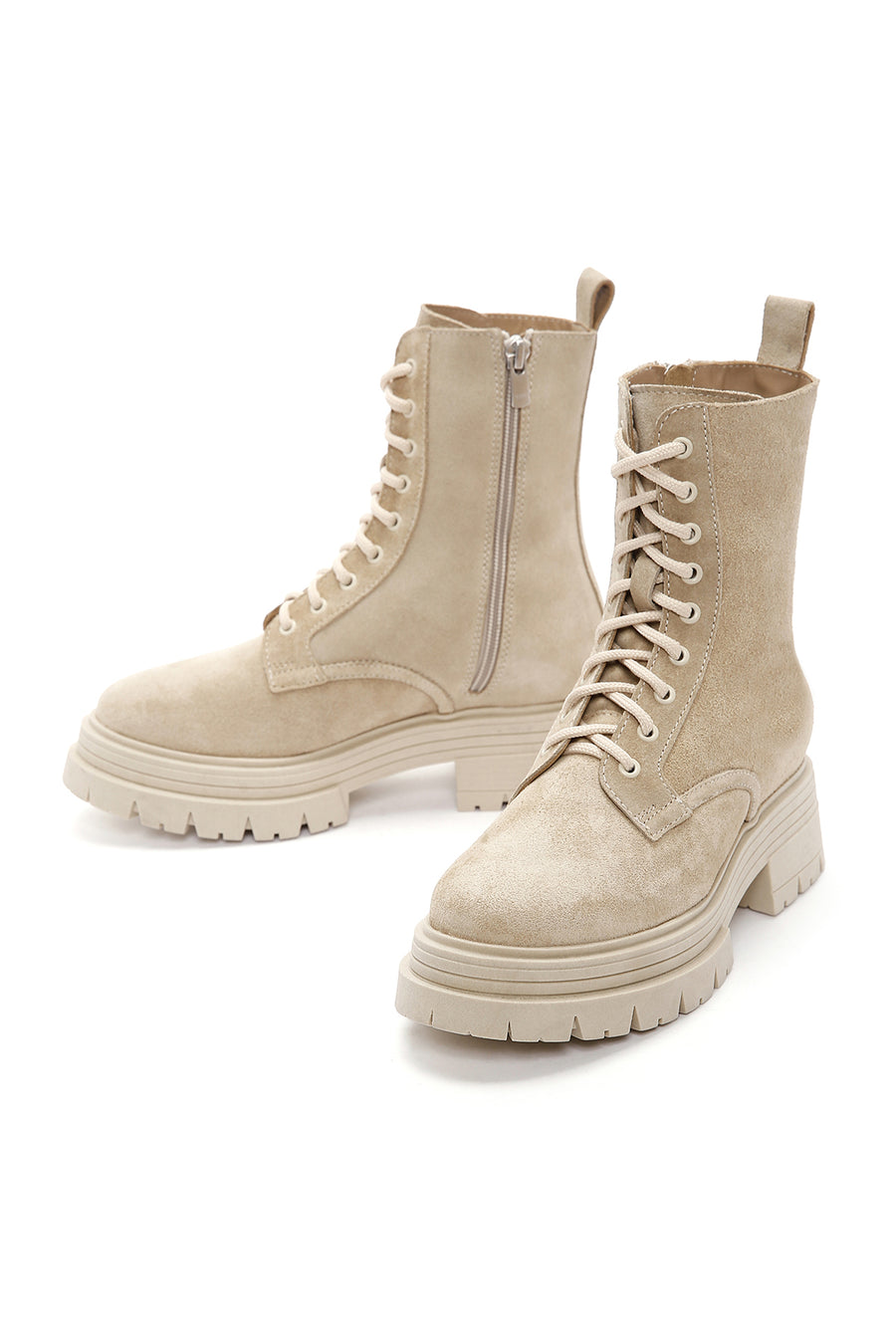 Women's Beige Thick Soled Suede Leather Boots