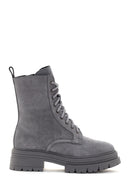 Women's Gray Thick Soled Suede Leather Boots | Derimod
