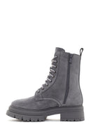 Women's Gray Thick Soled Suede Leather Boots | Derimod