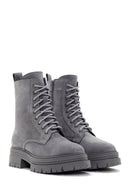 Women's Gray Thick Soled Suede Leather Boots | Derimod
