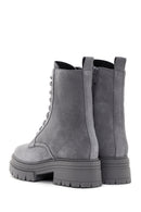 Women's Gray Thick Soled Suede Leather Boots | Derimod