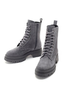 Women's Gray Thick Soled Suede Leather Boots | Derimod