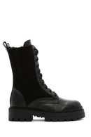 Women's Black Leather Zippered Boots | Derimod