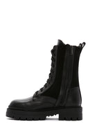 Women's Black Leather Zippered Boots | Derimod