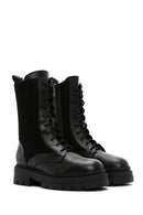 Women's Black Leather Zippered Boots | Derimod
